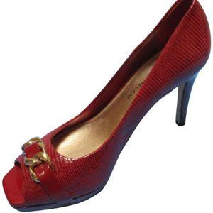 *Antonio Melani Red Patent Scale Pattern Peep Toe